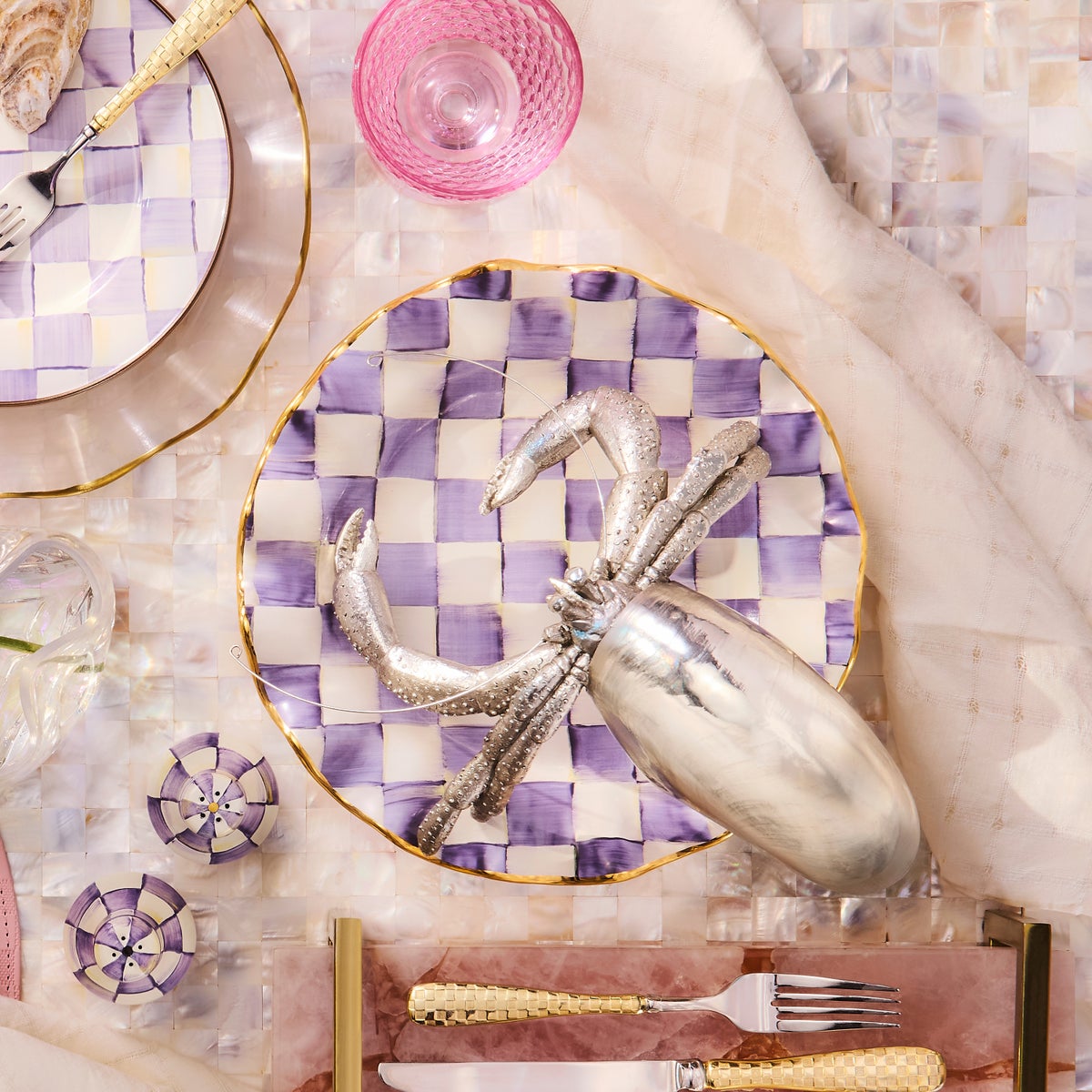 Violet Check Ceramic Fluted Dinner Plate - Image 2
