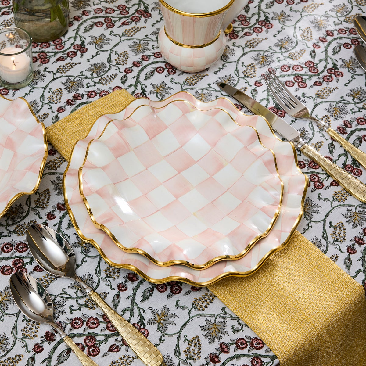 Rosy Check Ceramic Fluted Dessert Plate - Image 2
