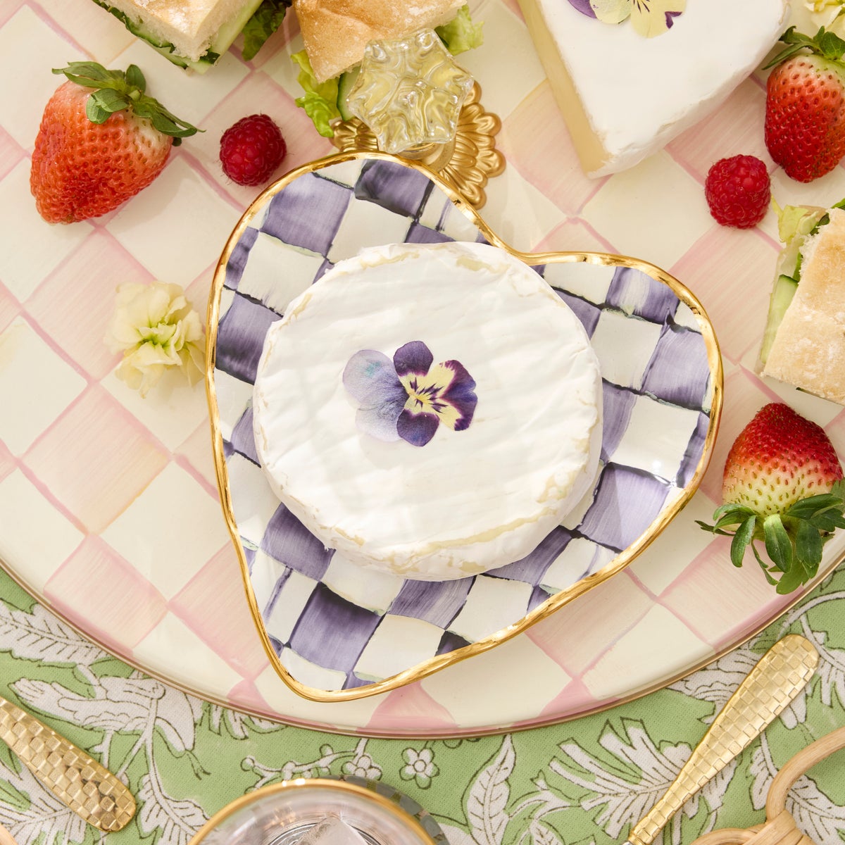 Violet Check Fluted Ceramic Heart Plate - Image 2