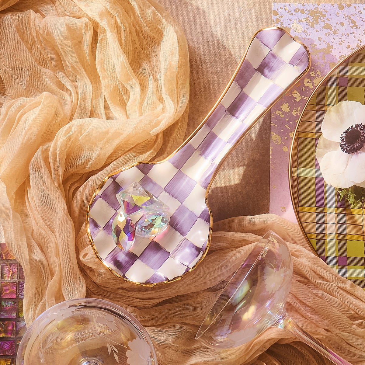 Violet Check Ceramic Spoon Rest - Image 2