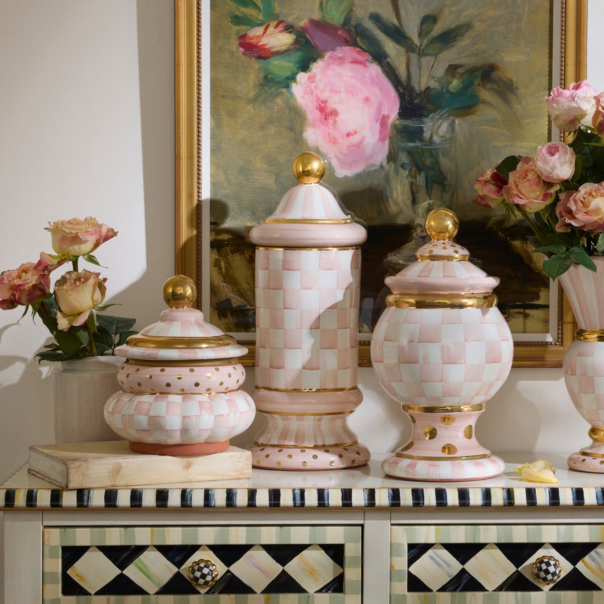 Rosy Check Ceramic Column Canister - Image 2