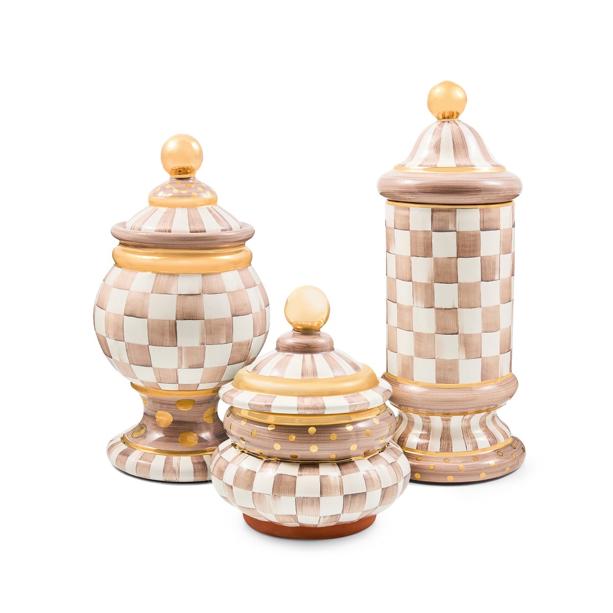 Mocha Check Ceramic Globe Canister - Image 3