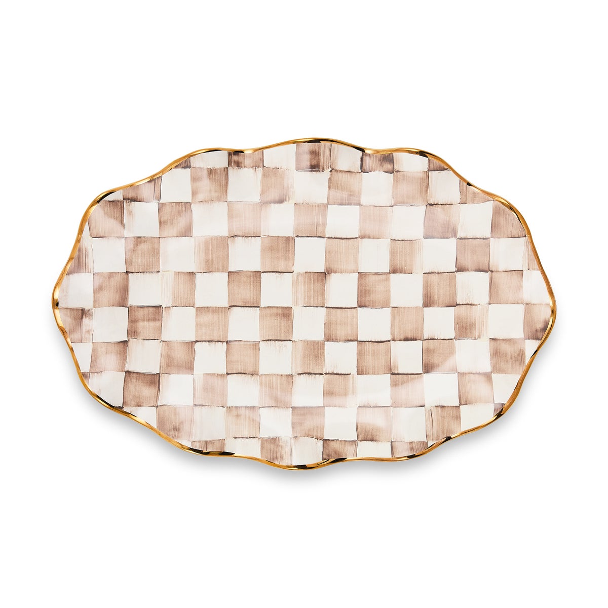 Mocha Check Ceramic Large Serving Platter - Image 2
