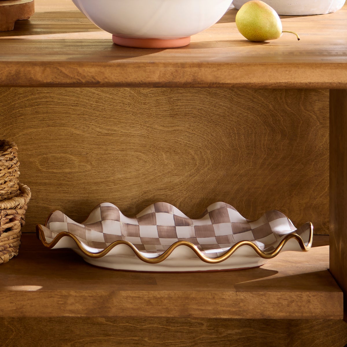 Mocha Check Ceramic Serving Platter - Image 2