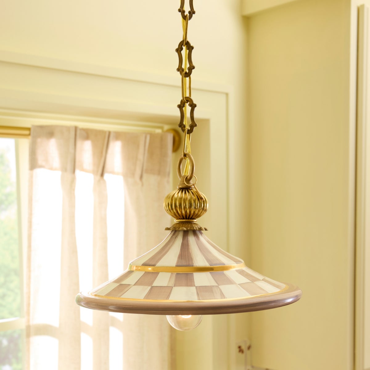 Mocha Check Flared Ceramic Pendant Lamp - Image 2
