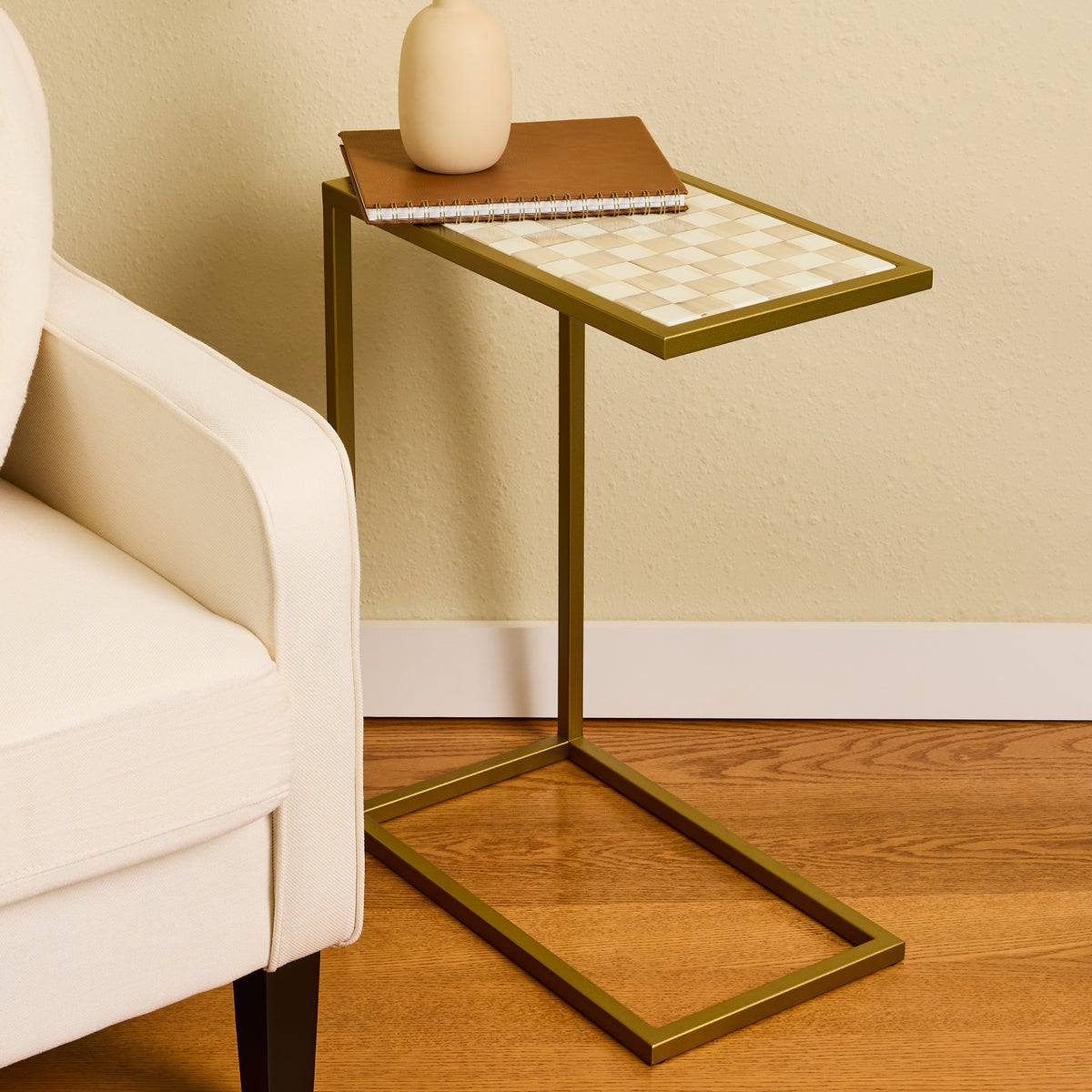 Mocha Check Enamel C-Table - Image 2