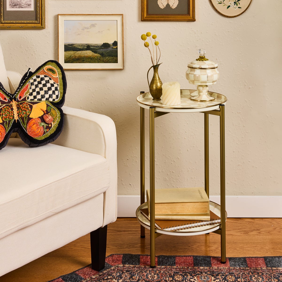 Mocha Check Enamel 2-Tier Cocktail Table - Image 2