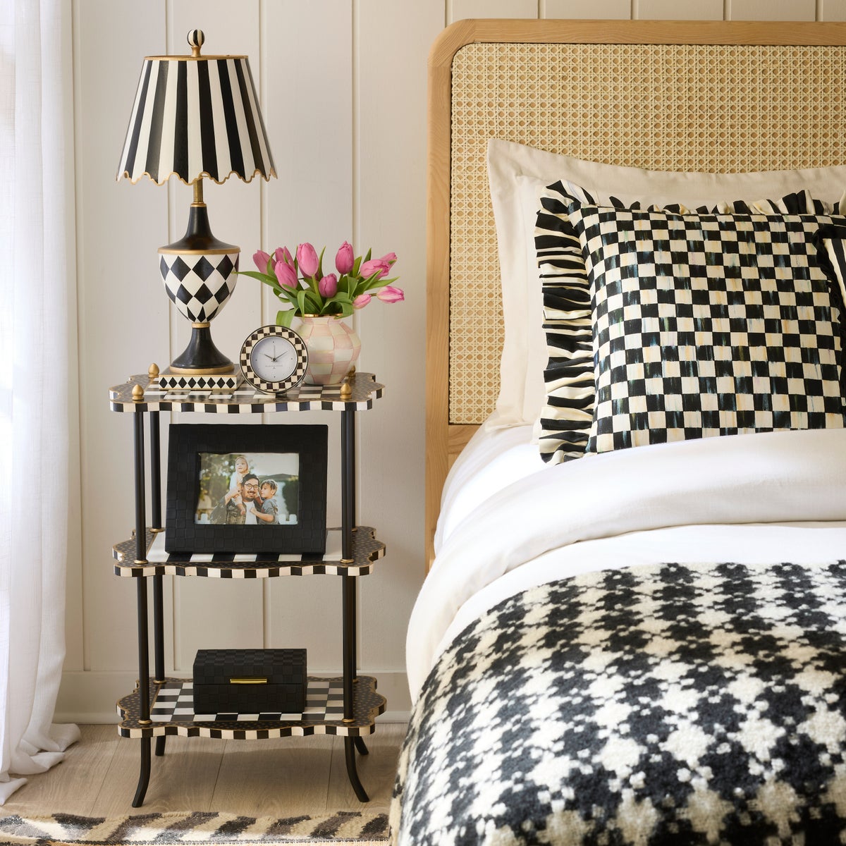 Black & White Check and Stripe 3 Tier Table - Image 2