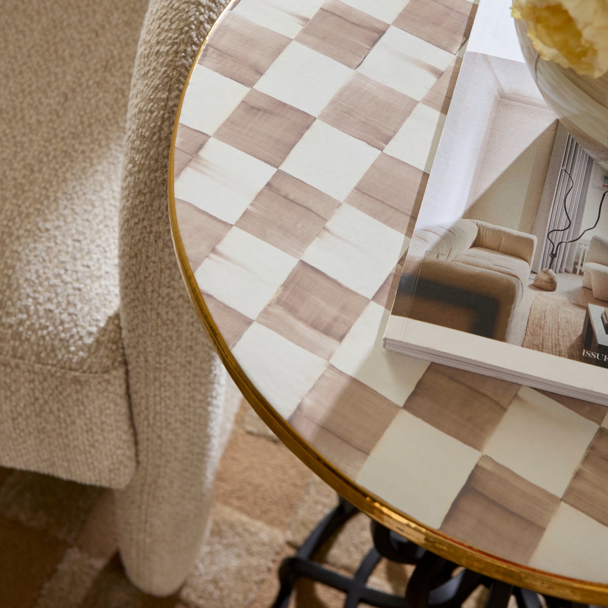 Mocha Check Pedestal Accent Table - Image 5