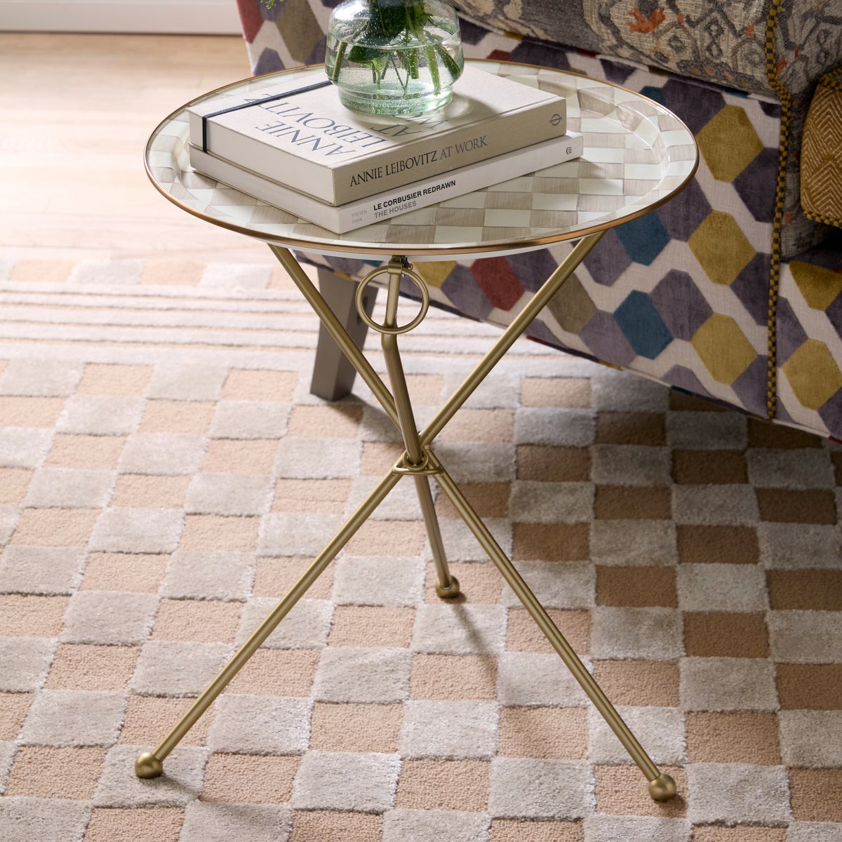 Mocha Check Enamel Tilt Accent Table - Image 5