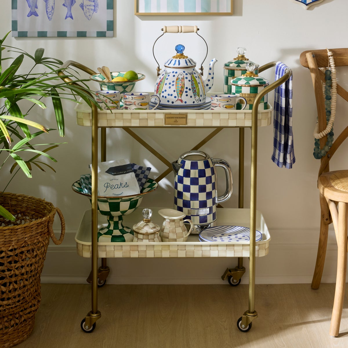 Mocha Check 2-Tier Kitchen Cart - Image 5