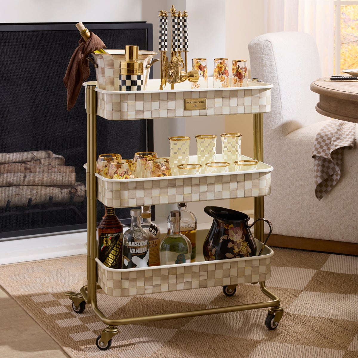 Mocha Check 3-Tier Kitchen Cart - Image 2