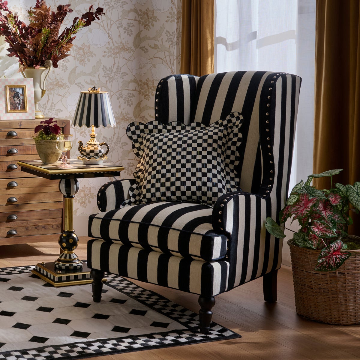 Marquee Black Stripe Chenille Wing Chair - Image 7