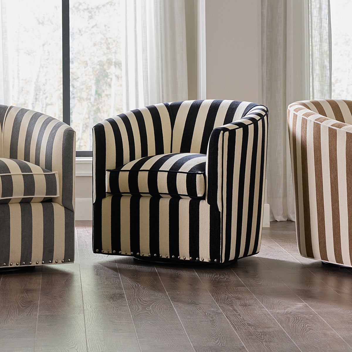 Marquee Black Stripe Chenille Swivel Chair - Image 2
