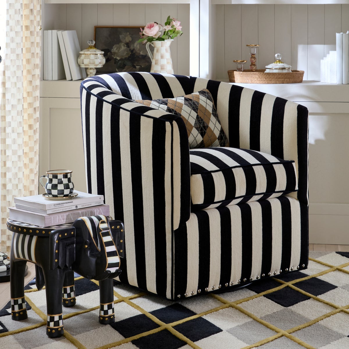 Marquee Black Stripe Chenille Swivel Chair - Image 8