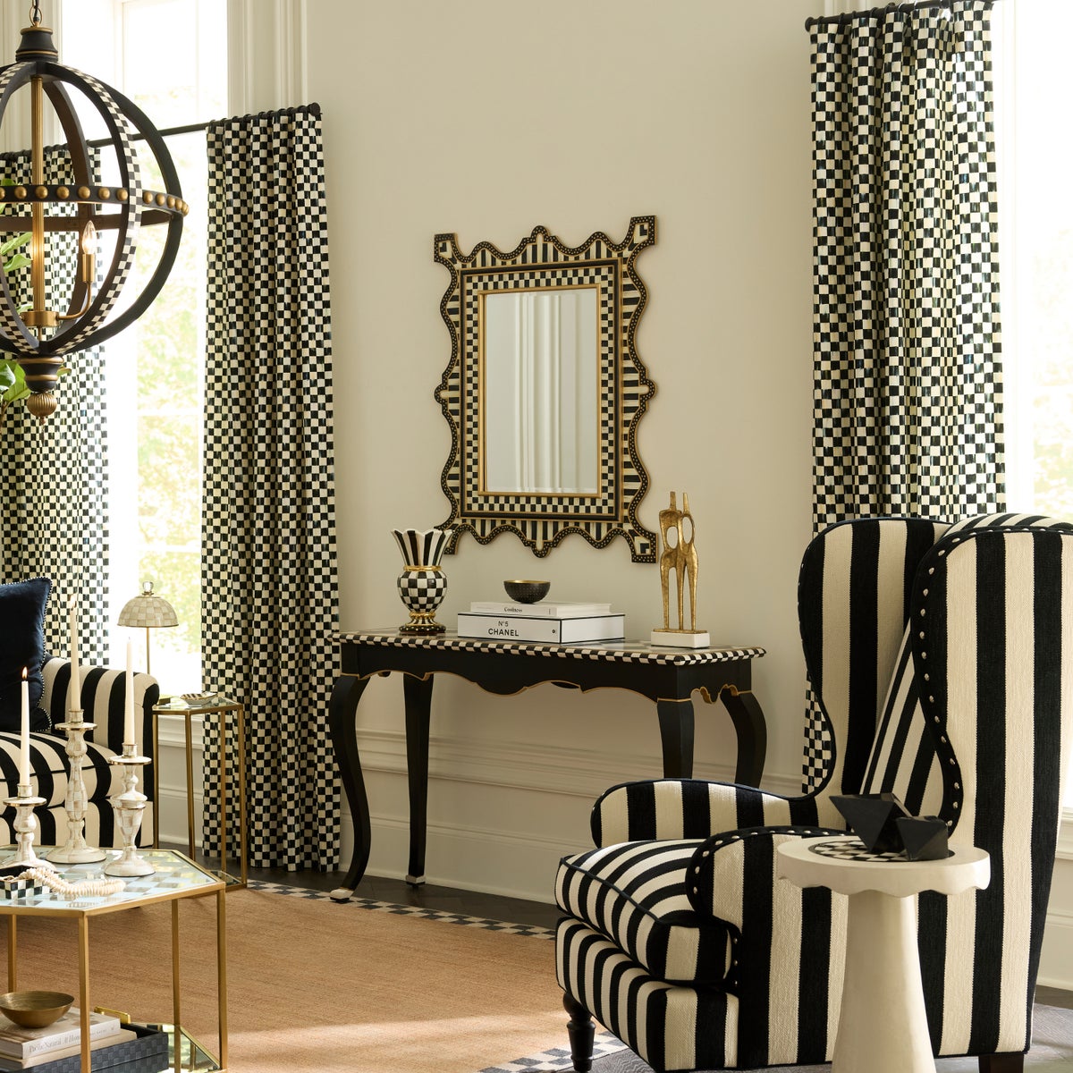 Courtly Check & Stripe Large Wall Mirror - Image 2