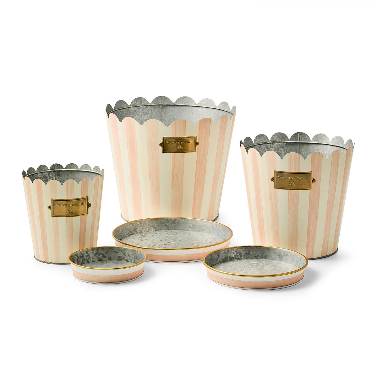 Rosy Stripe Pots & Saucers, Set of 3 - Image 3