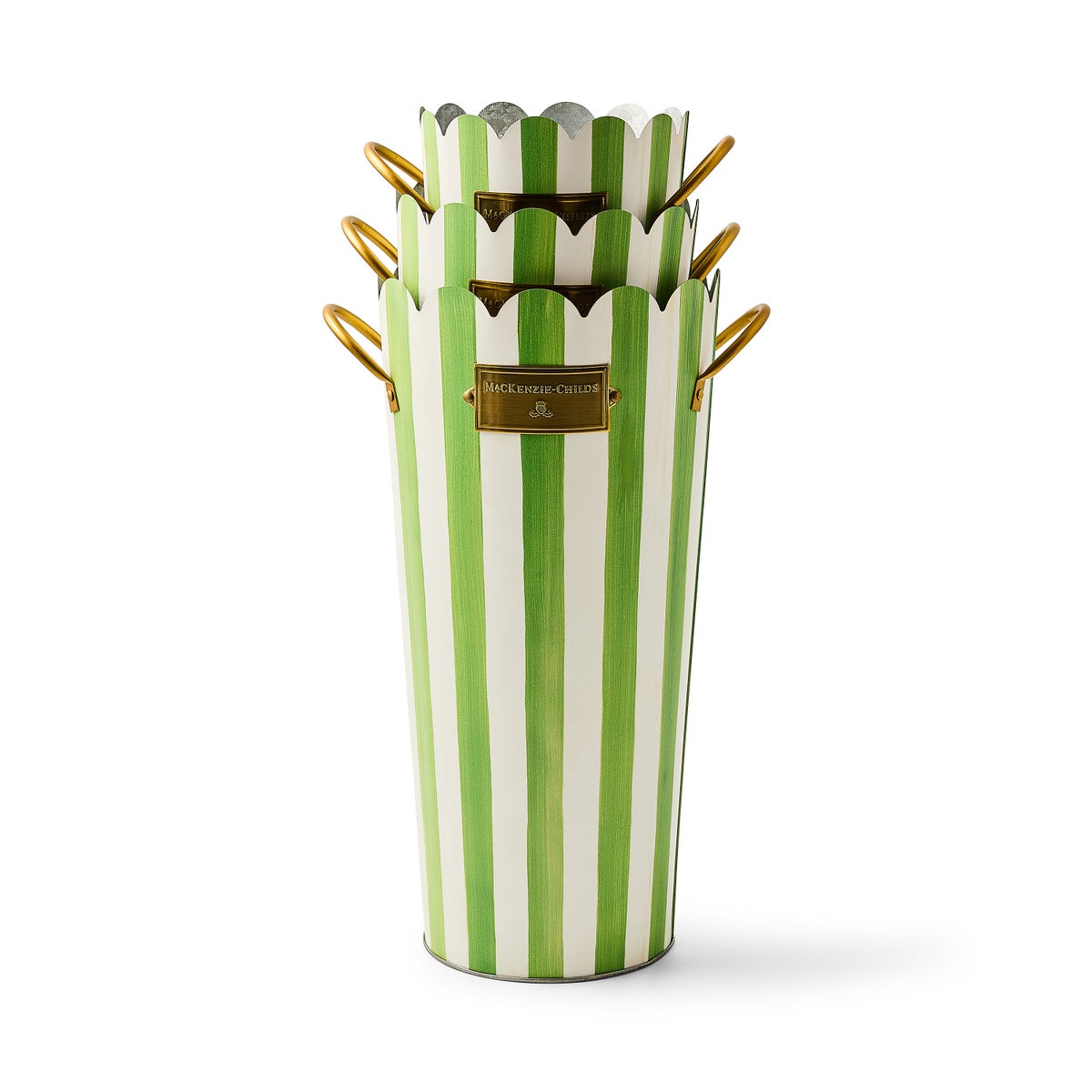 Grass Green Stripe Flower Buckets, Set of 3 - Image 3