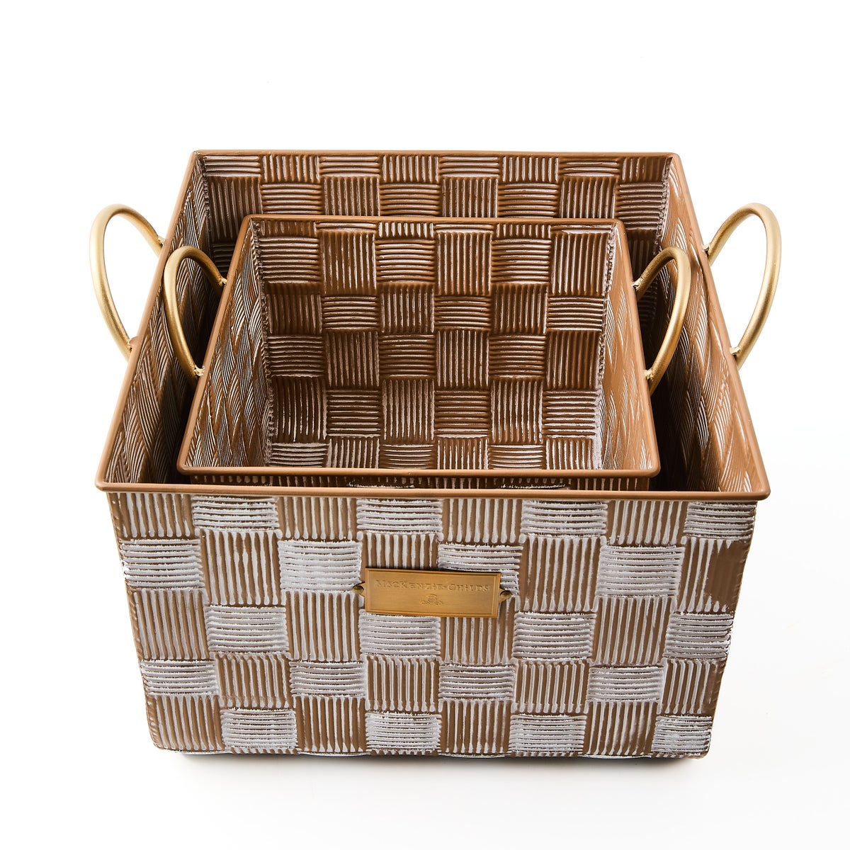 Mocha Textured Check Baskets, Set of 2 - Image 3