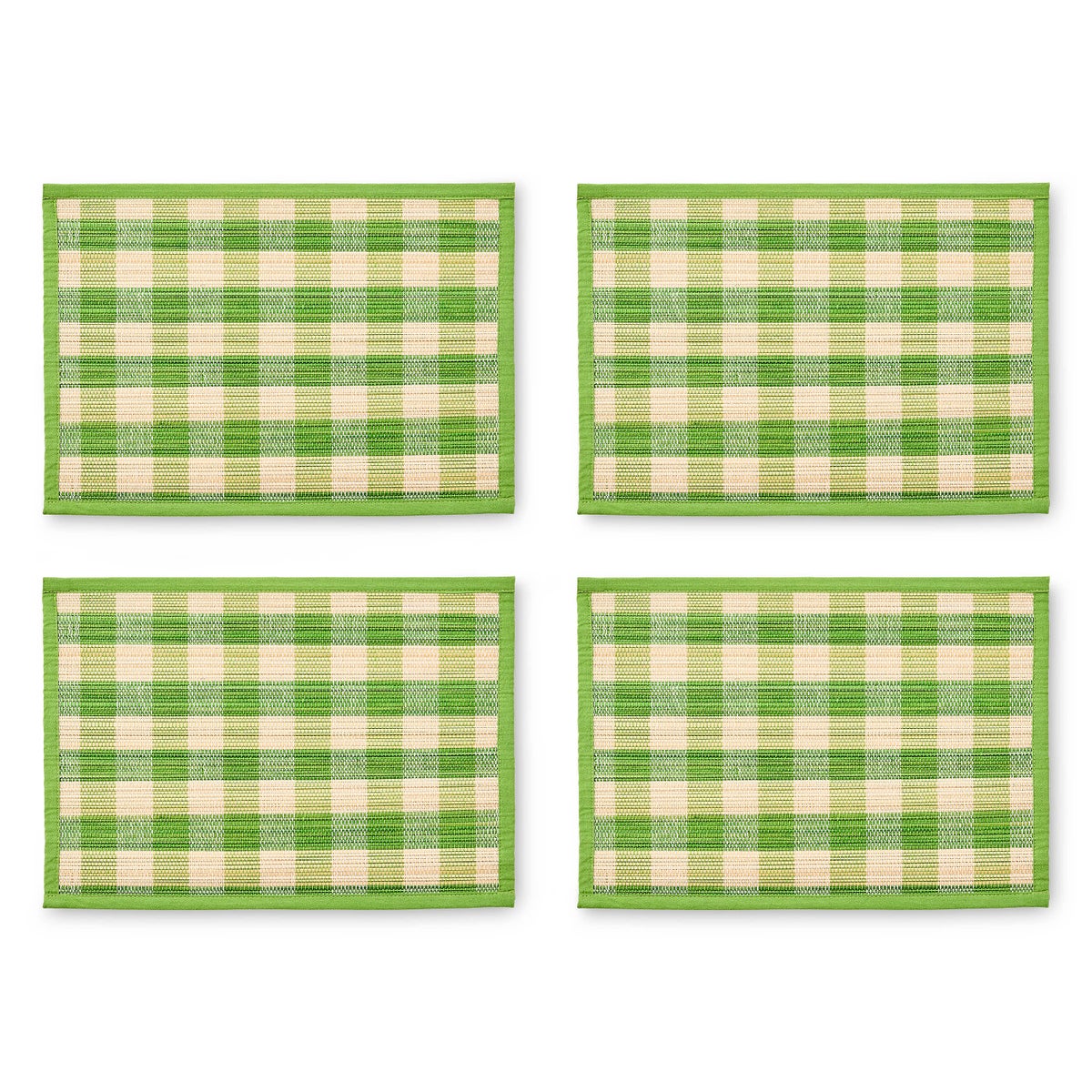 Green Woven Check Straw Placemats, Set of 4