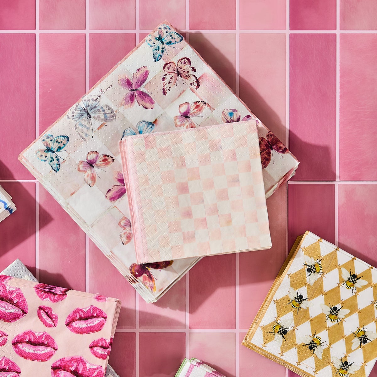 Rosy Check Cocktail Paper Napkins - Image 2