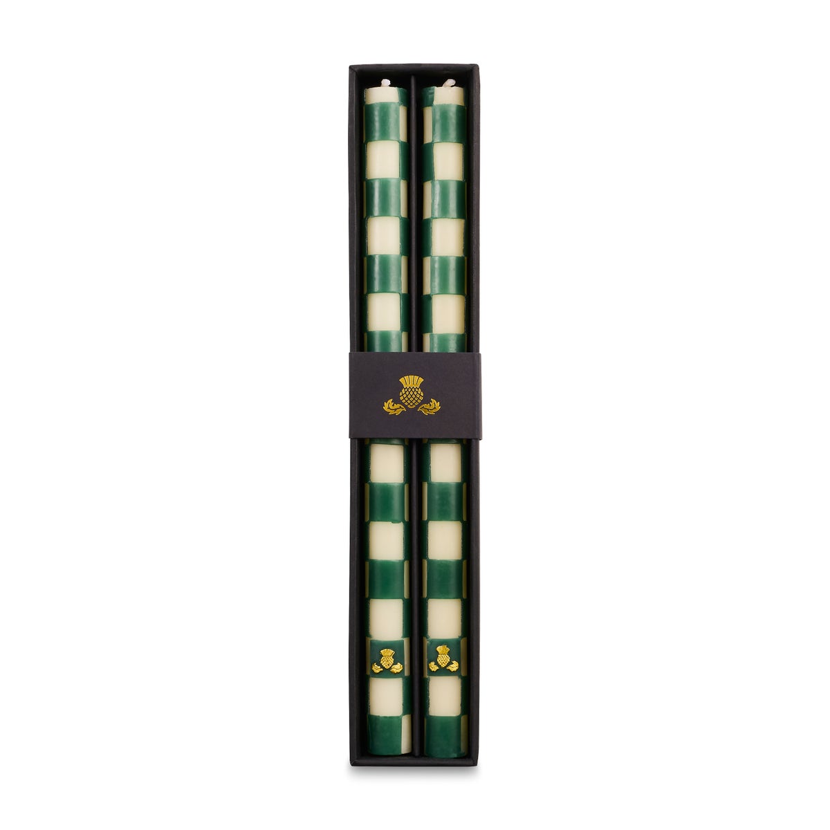Emerald Check Dinner Candles, Set of 2 - Image 3