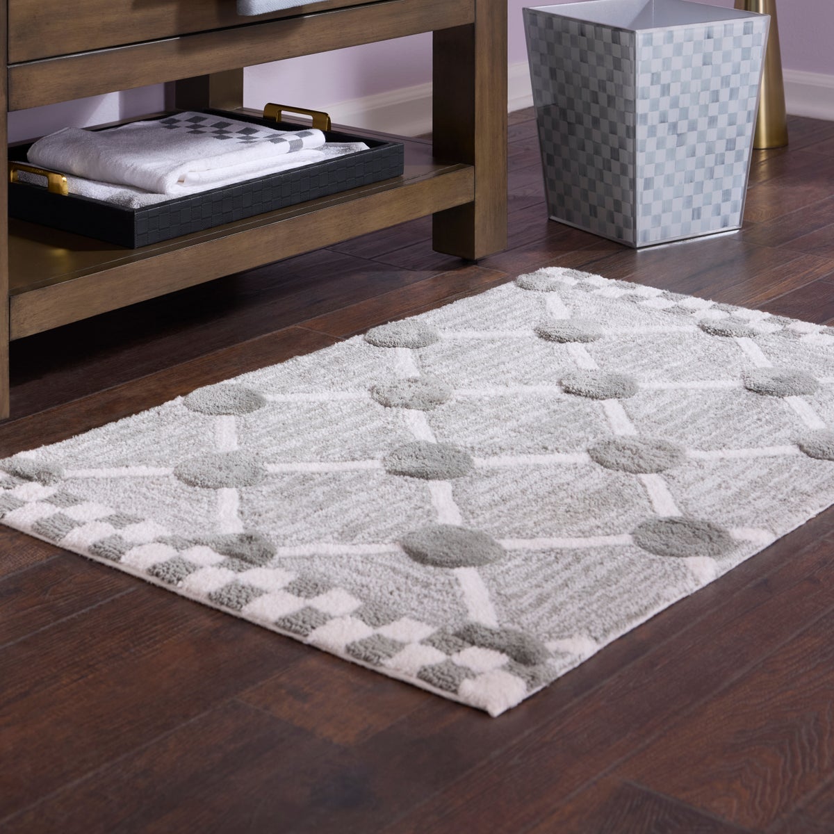 Grey Lattice & Dot Bath Rug - Image 2