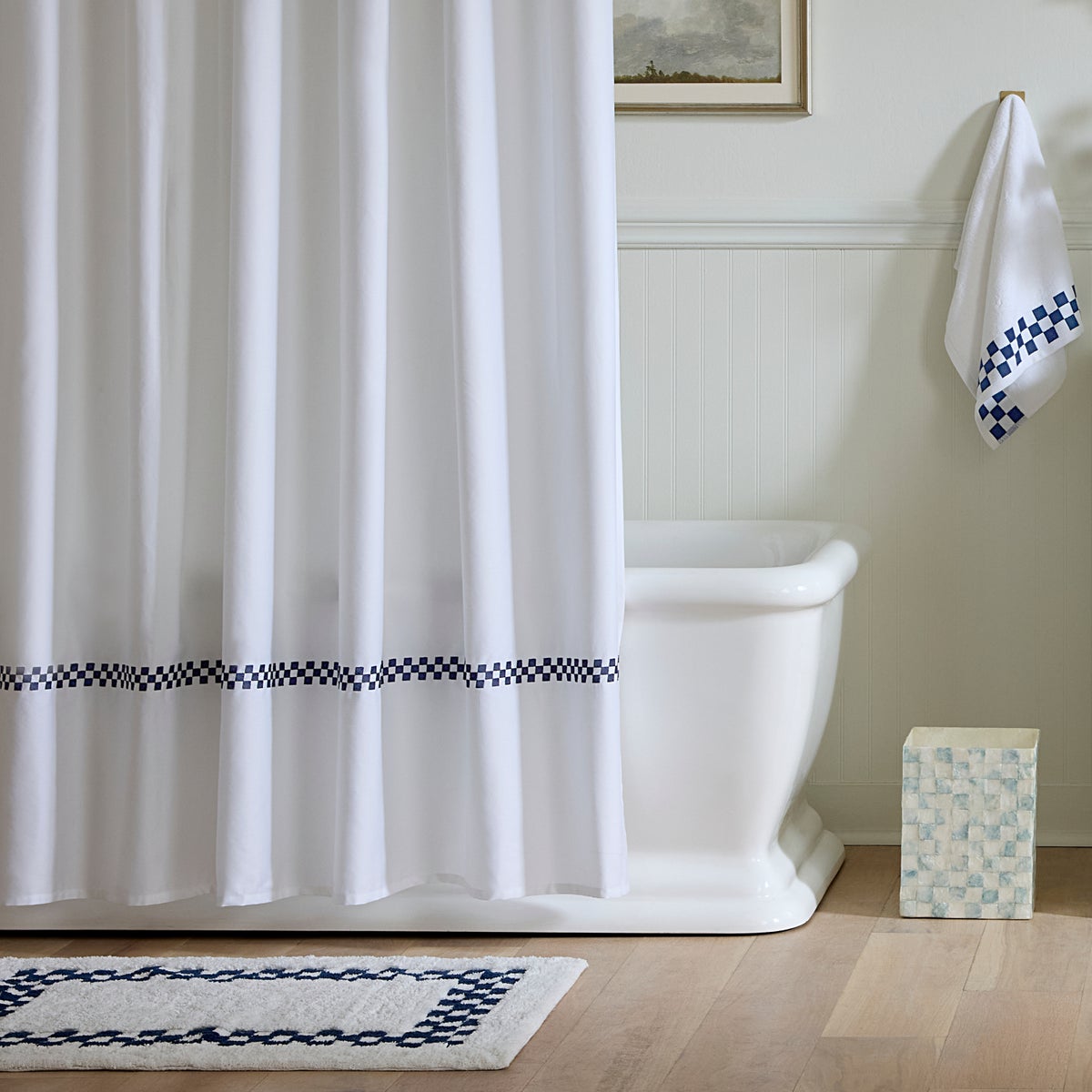 Indigo Blue Check Hotel Bath Rug - Image 2