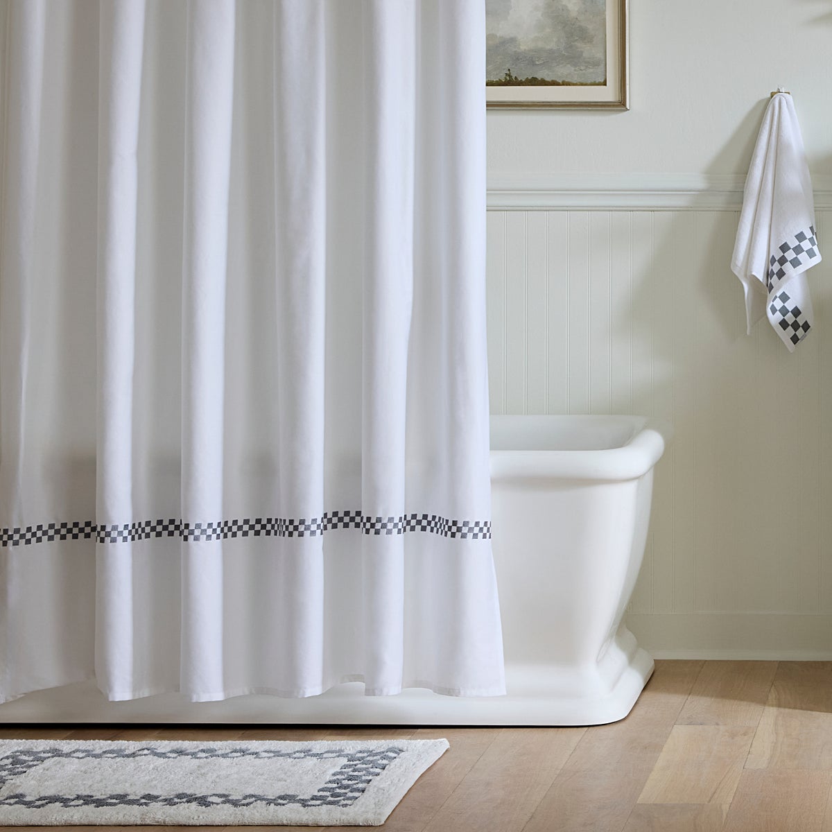Grey Check Hotel Bath Rug - Image 2