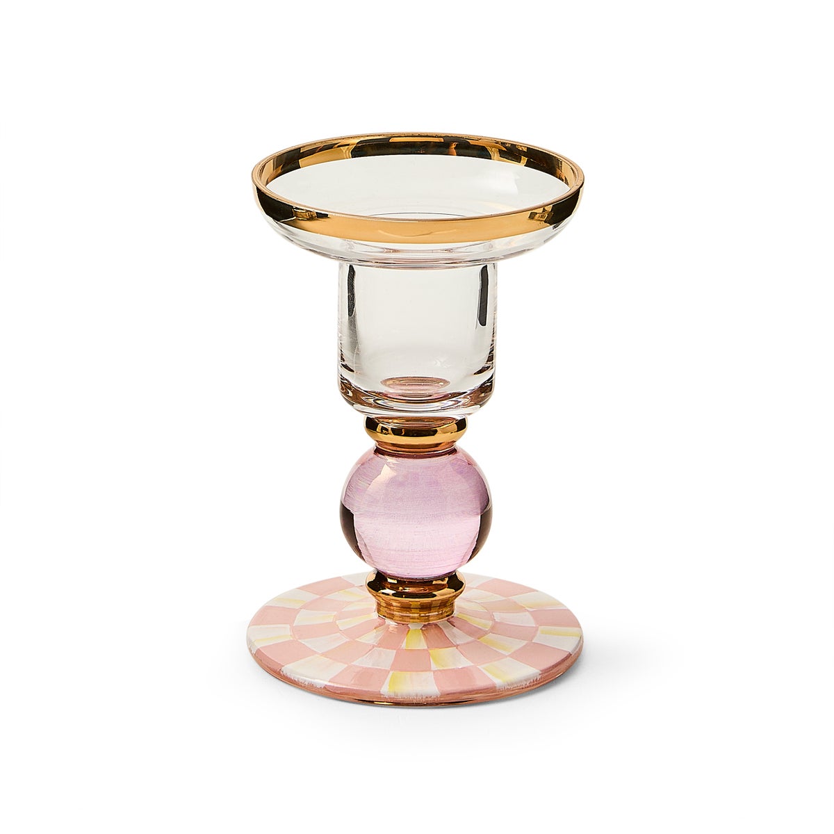 Rosy Check Small Glass Candlestick