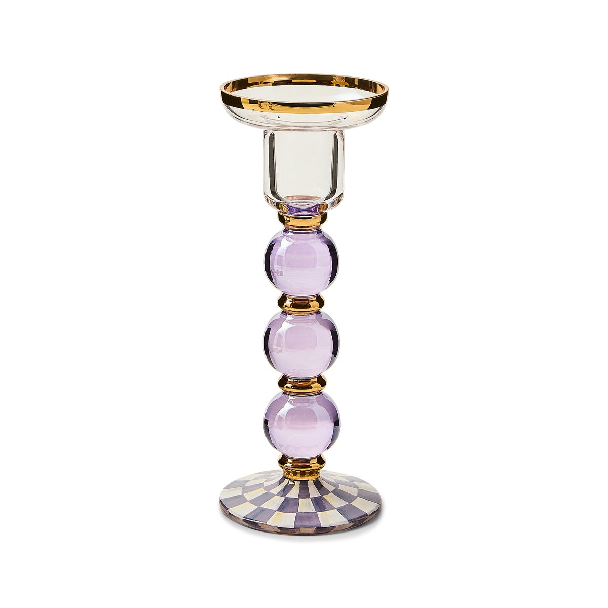 Violet Check Large Glass Candlestick