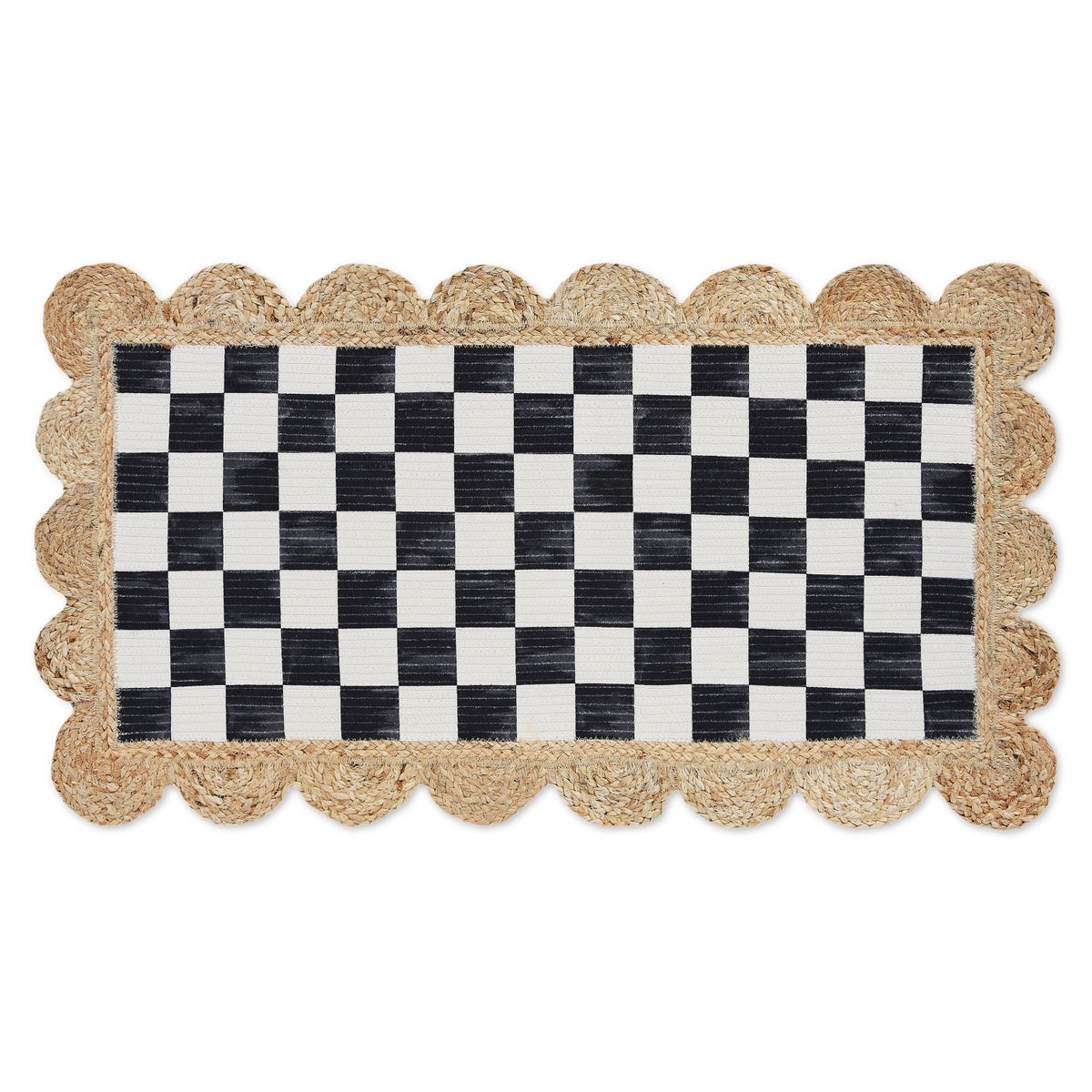 Black Check with Jute Scallops 1'11.25" x 3'8.5" Rug