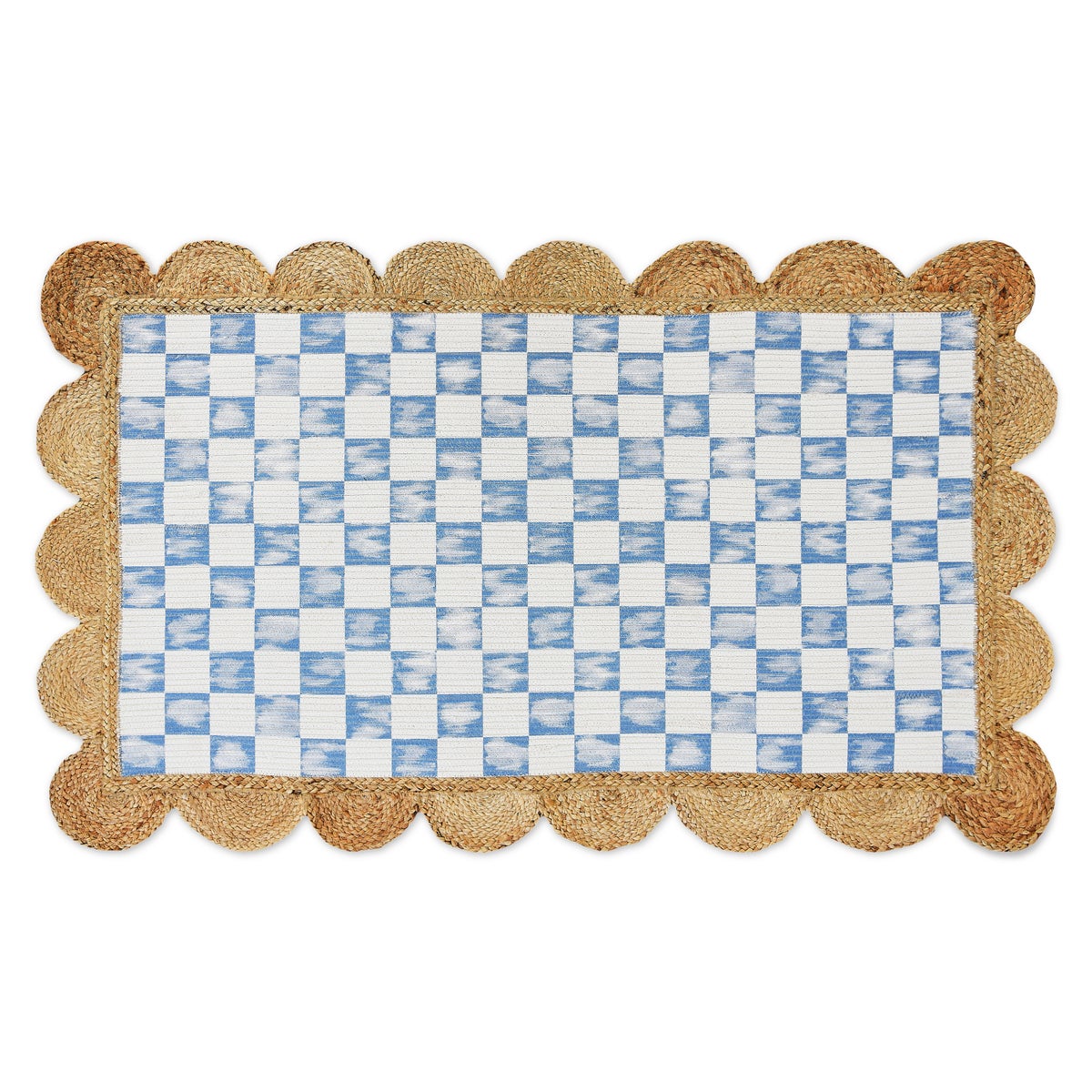 Blue Check with Jute Scallops 3' x 4'8.5" Rug