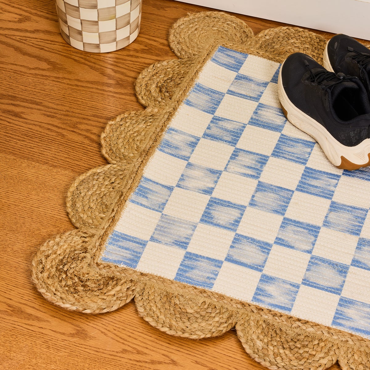 Blue Check with Jute Scallops 5' x 7'10.5" Rug - Image 2