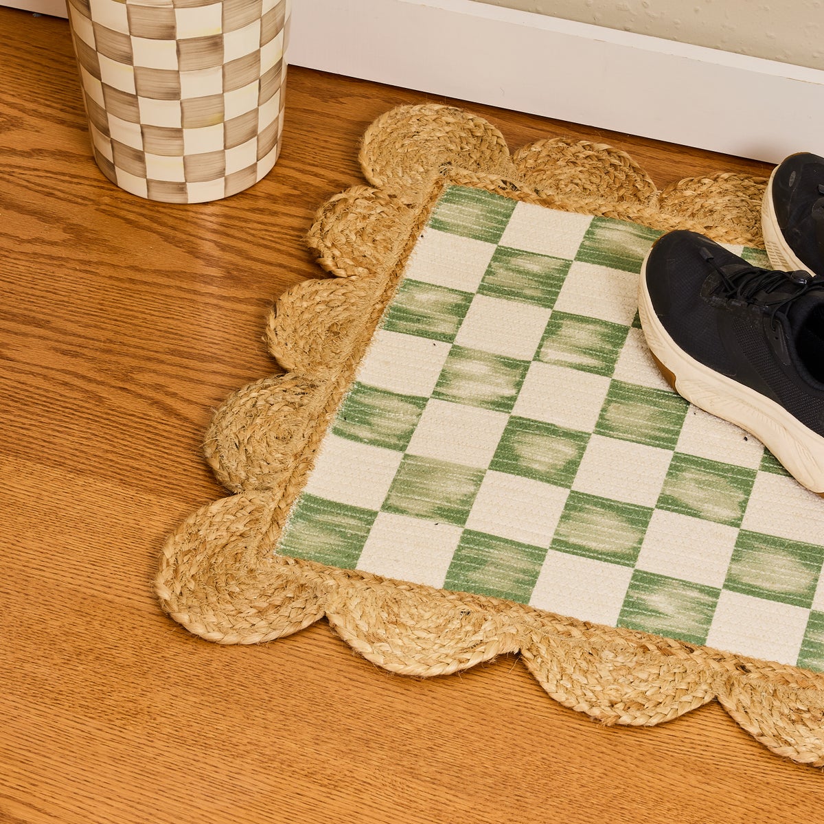 Green Check with Jute Scallops 1'11.25" x 3'8.5" Rug - Image 2