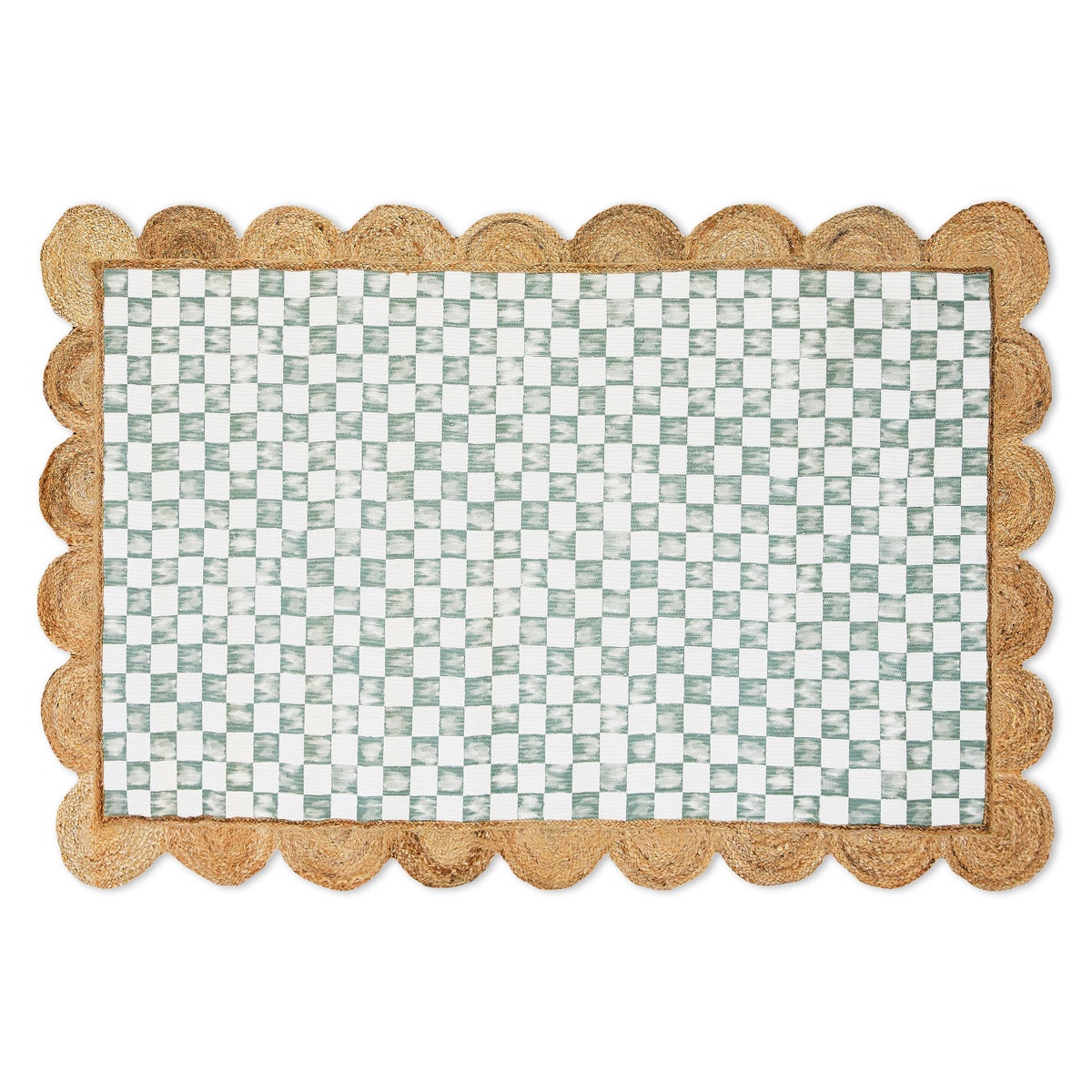 Green Check with Jute Scallops 5' x 7'10.5" Rug