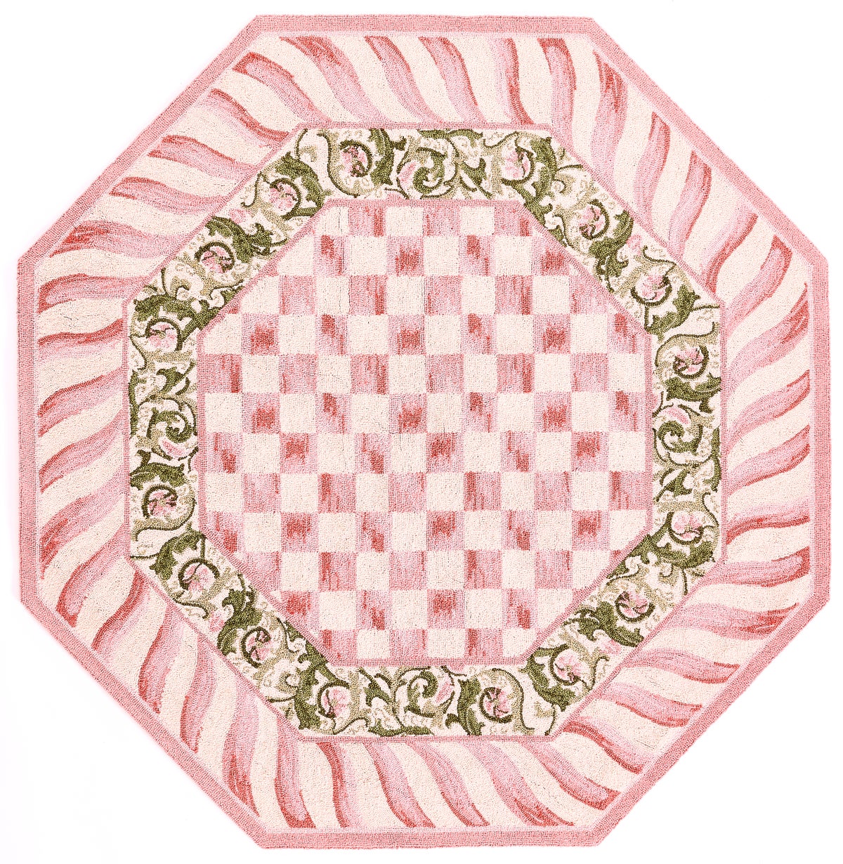 Rosy Check 6' Octagon Rug