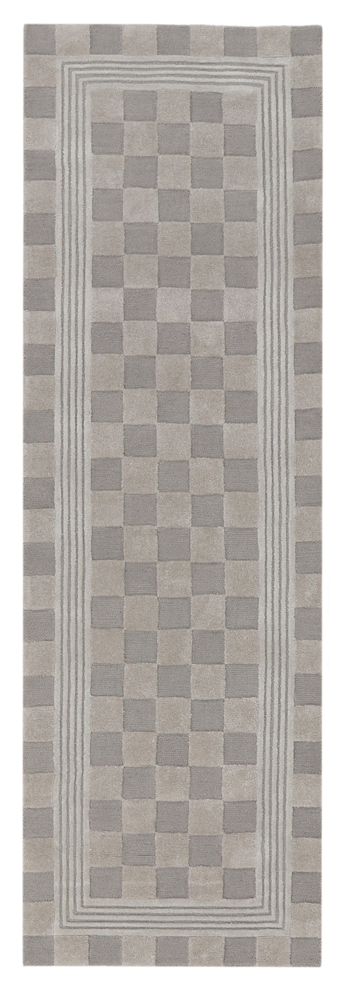 Light Grey Tonal Check 2'6" x 8' Rug