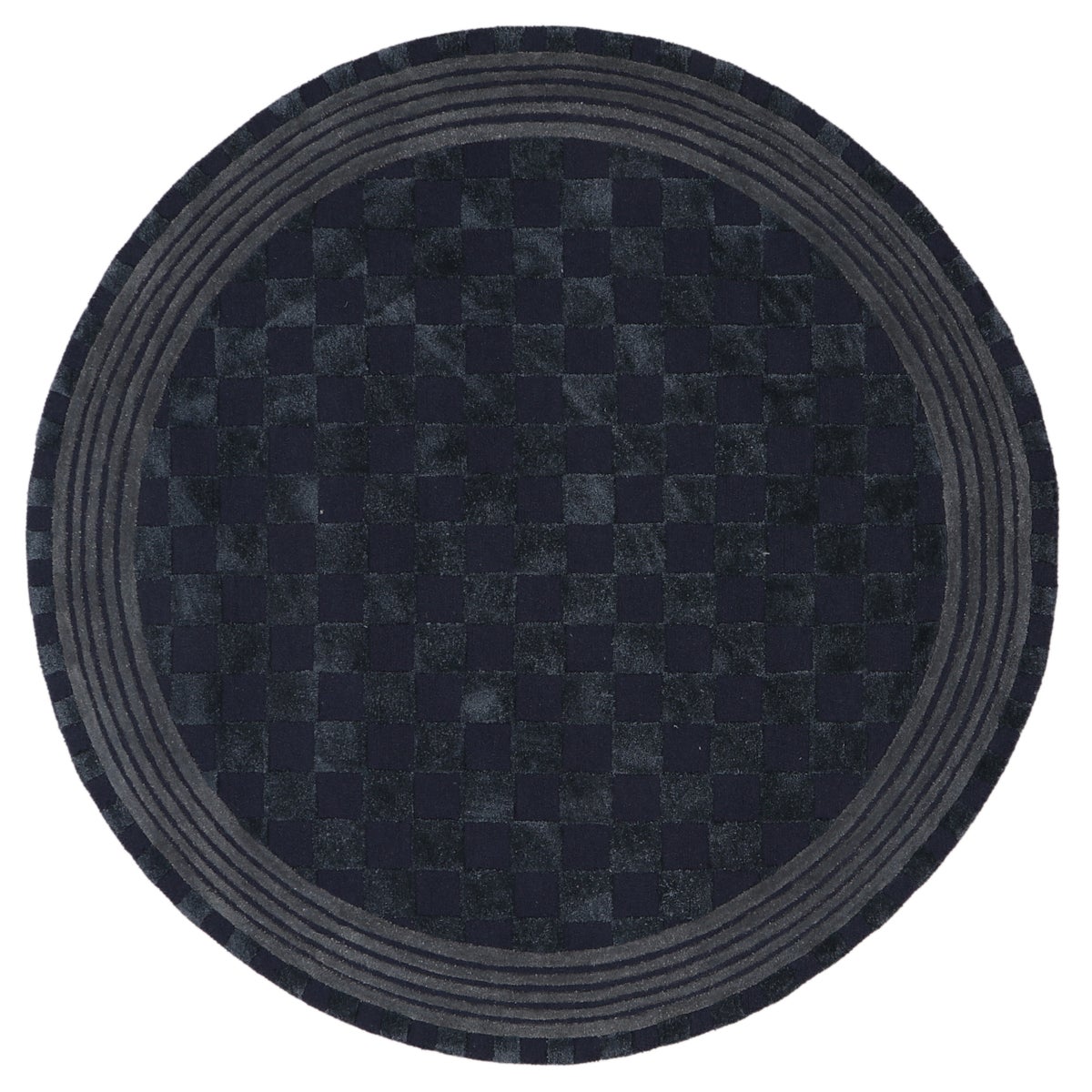 Indigo Blue Tonal Check 6' Round Rug