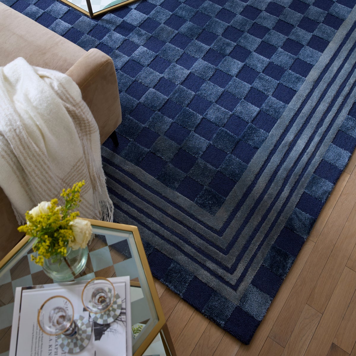 Indigo Blue Tonal Check 8' x 10' Rug - Image 4