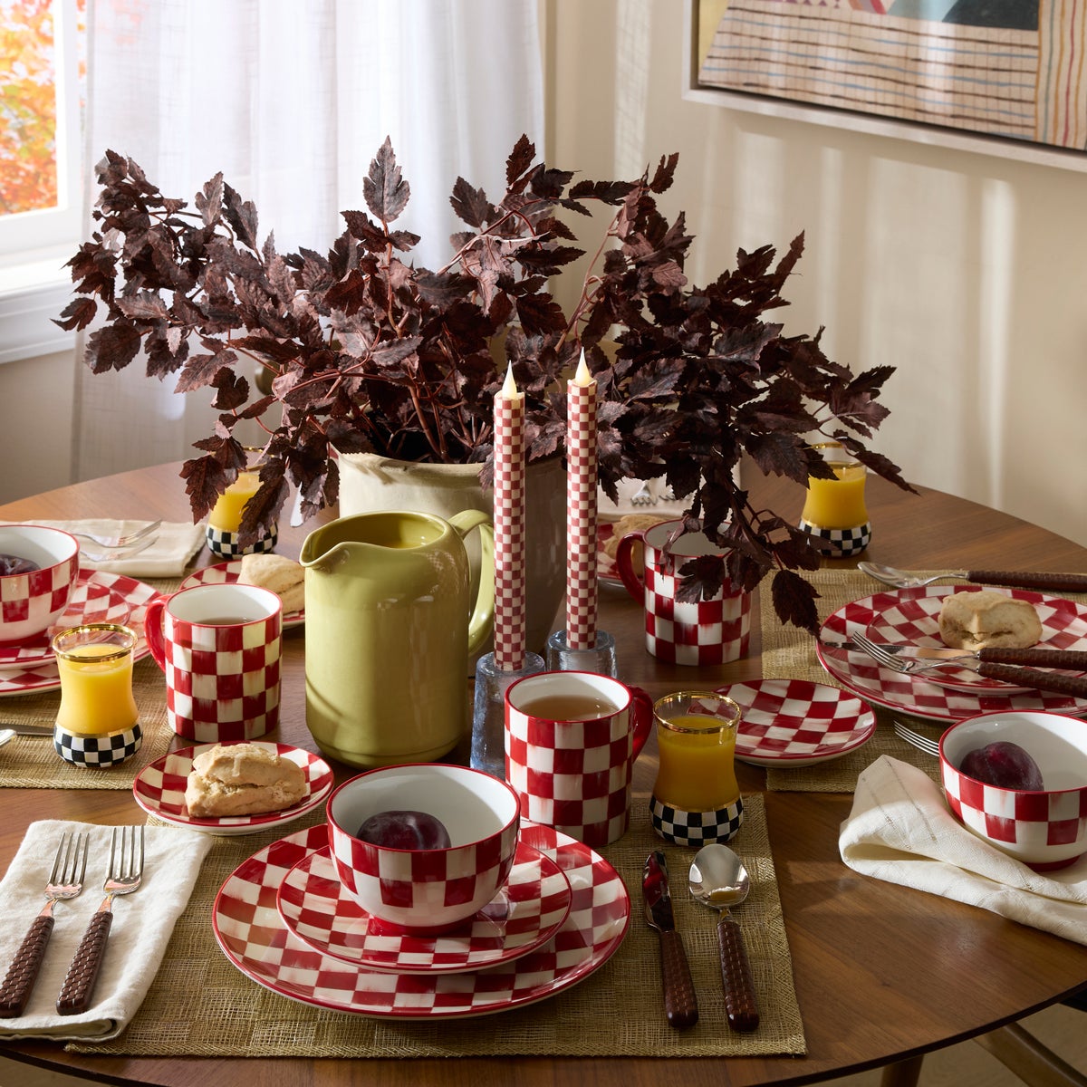 Cherry Check Flameless Dinner Candles, Set of 2 - Image 2