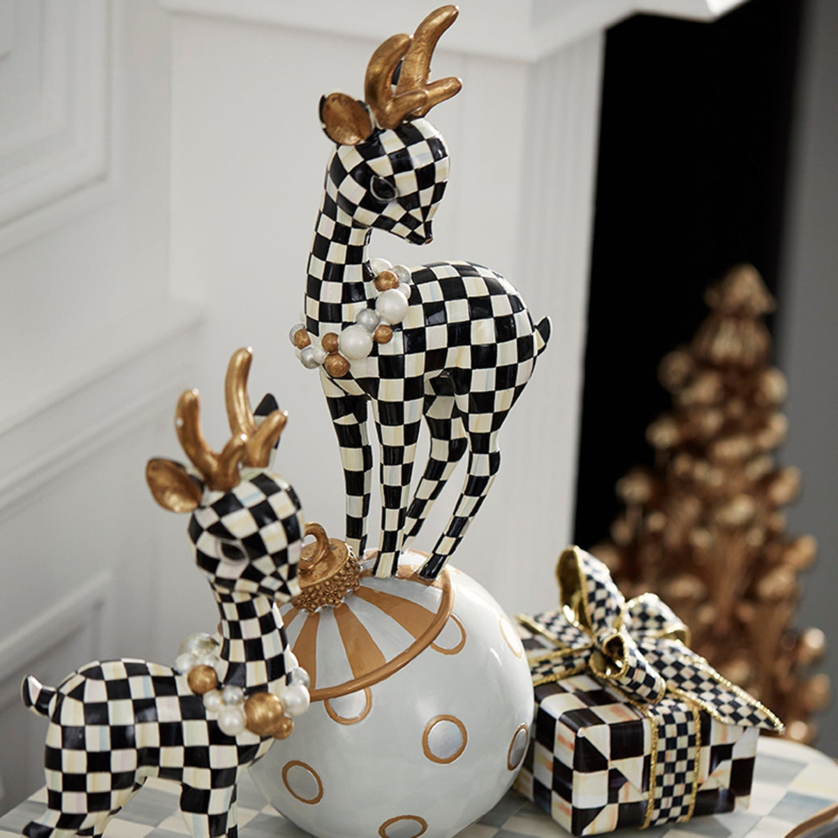 Courtly Check Gold Deary Deer On Ornament - Image 2