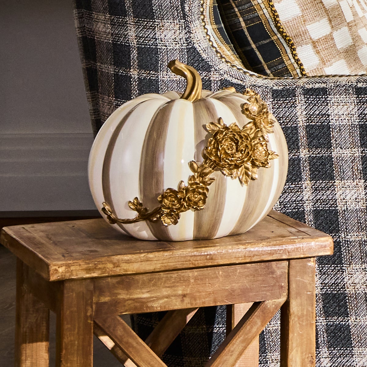 Mocha Stripe Floral Garland Pumpkin - Image 6