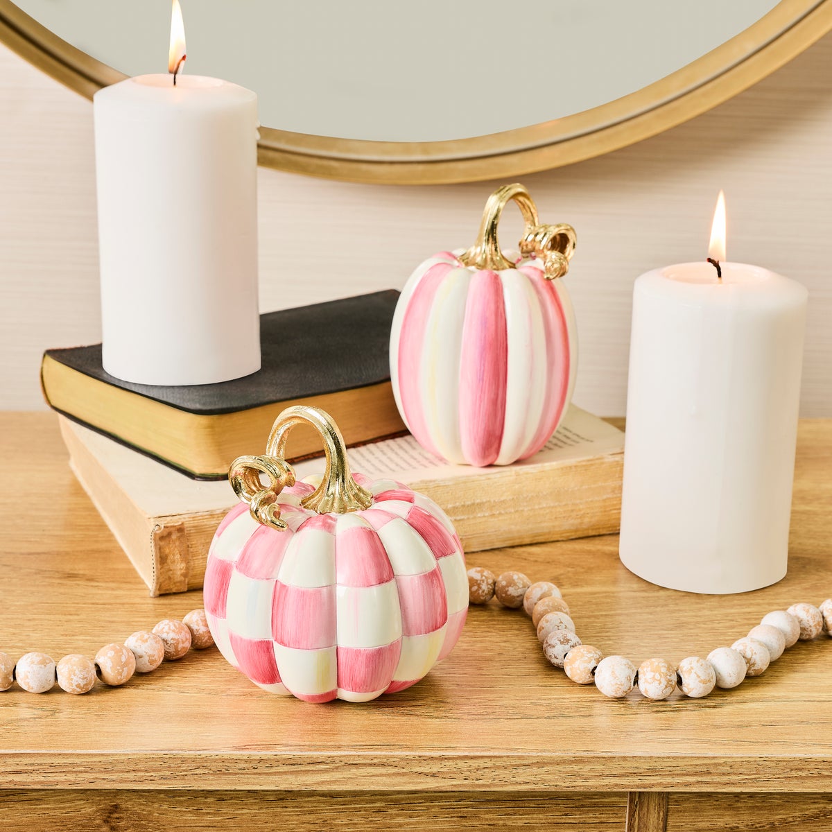 Bubblegum Check and Stripe Petite Pumpkins, Set of 2 - Image 2