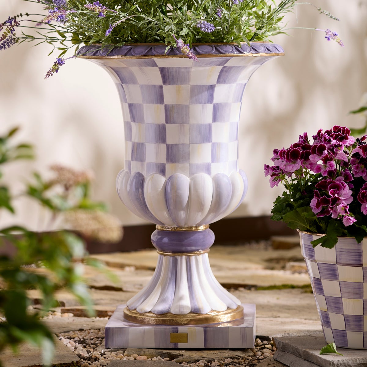 Violet Check Pedestal Urn - Image 6