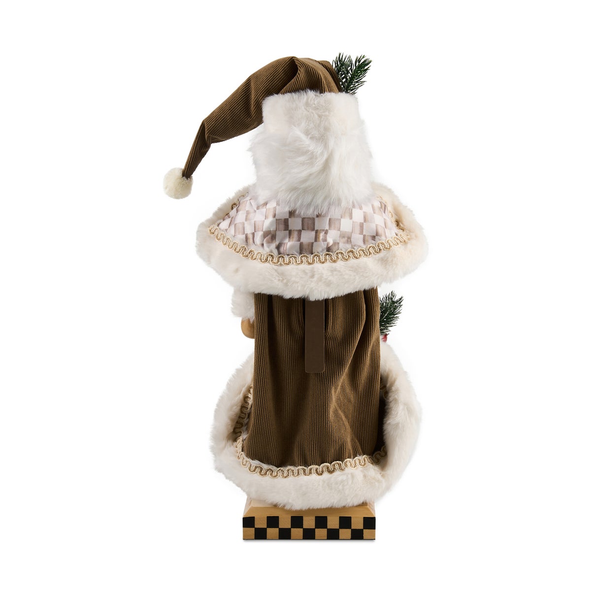Mocha Check Wood Santa Nutcracker - Image 3