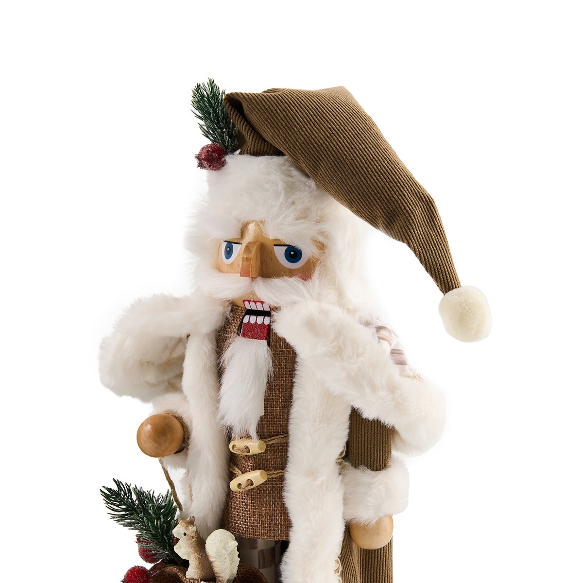 Mocha Check Wood Santa Nutcracker - Image 4