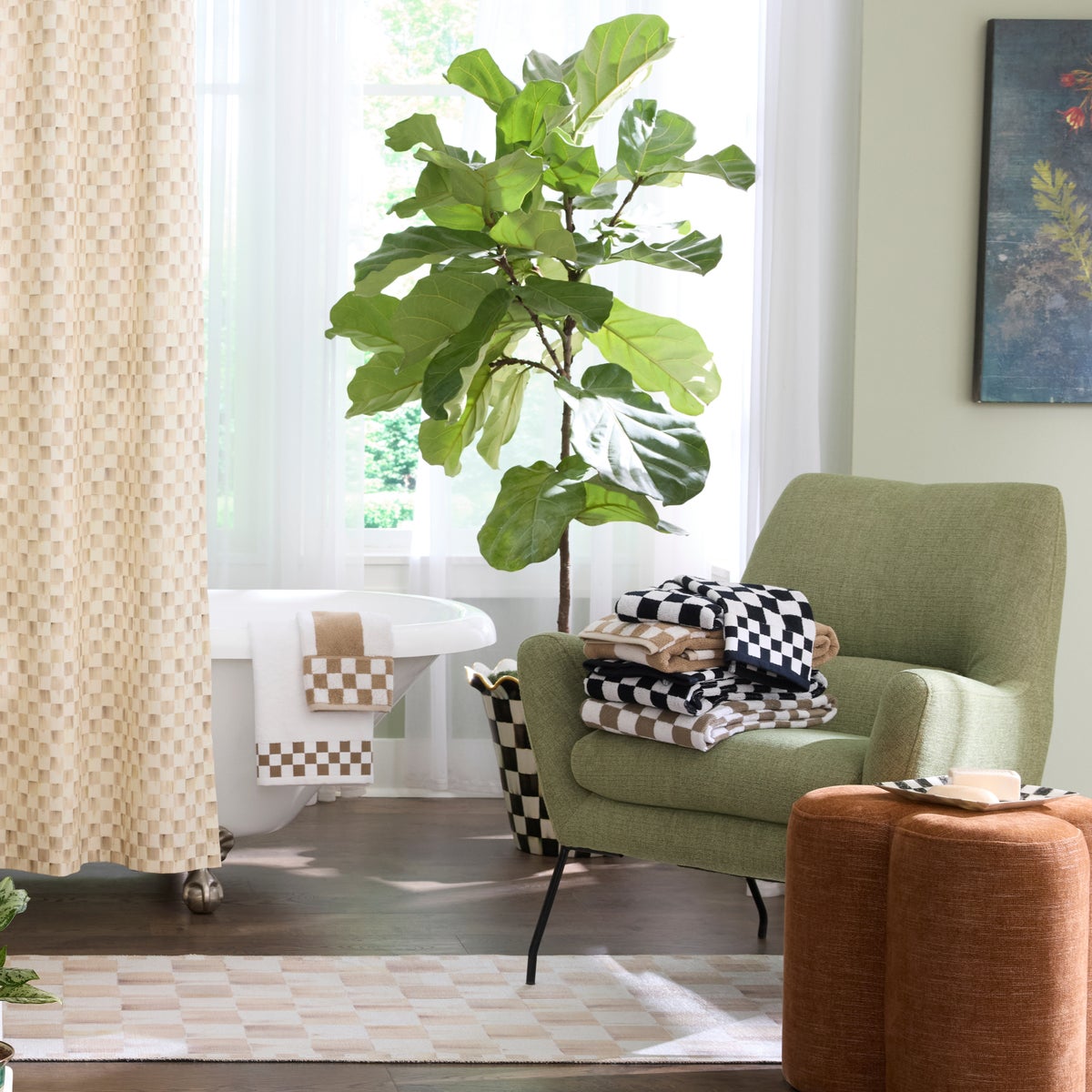 Mocha Checkered 8' x 10' Washable Rug - Image 2