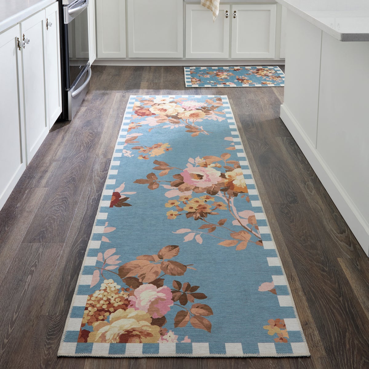 Slate Wild Rose 2'6" x 10' Washable Runner - Image 2