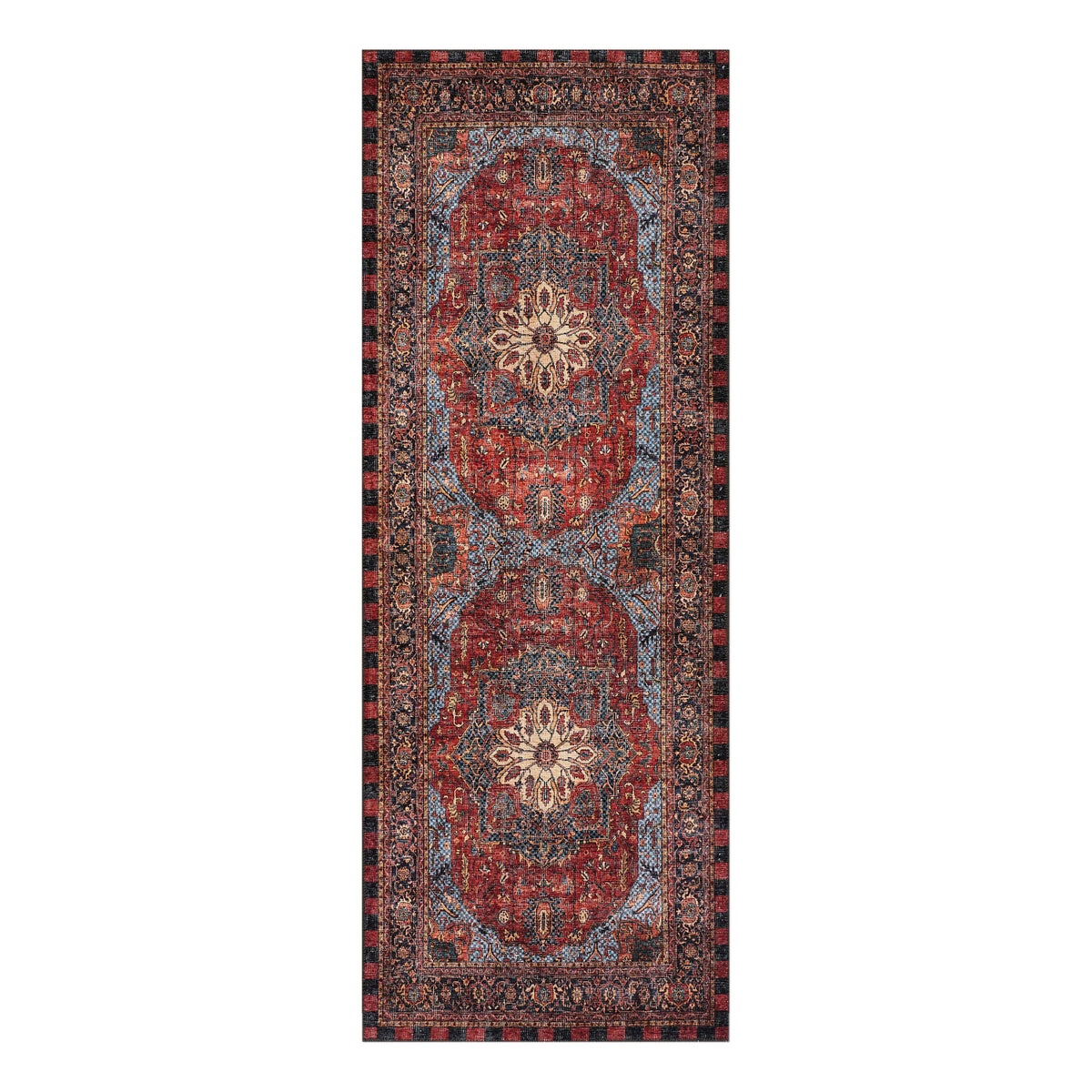 Heriz Checked Red 2'6" x 8' Washable Runner
